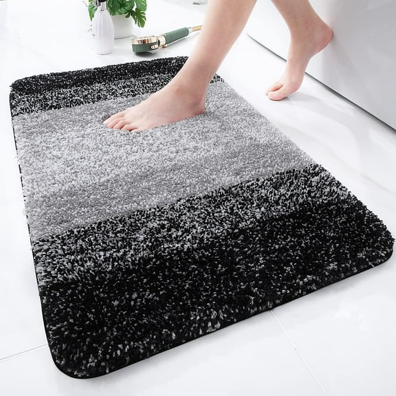 Buganda Microfiber Bathroom Rugs, 16"x24" Grey Luxury Extra Soft and Absorbent Bath Mat, Non-Slip Plush Bath Carpet
