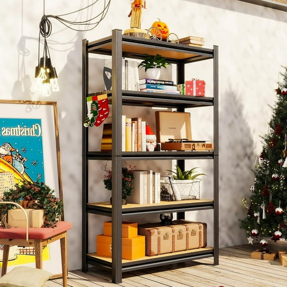 Bookshelf, 5-Tier Open Bookcase, Freestanding Display Storage Shelves, Tall Bookcase for Bedroom, Living Room and Office, Modern Light Brown, 35.4" W*16" D*72" H