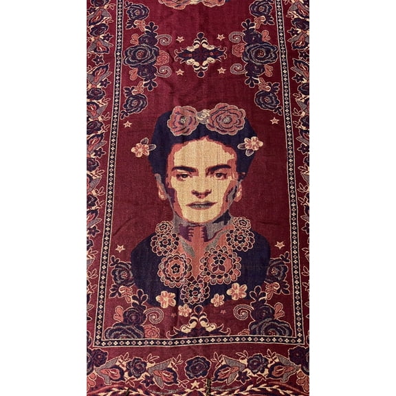 Mexican Pashmina Shawl Scarf Wrap Artist Frida Kahlo Magenta Purple Reversible New