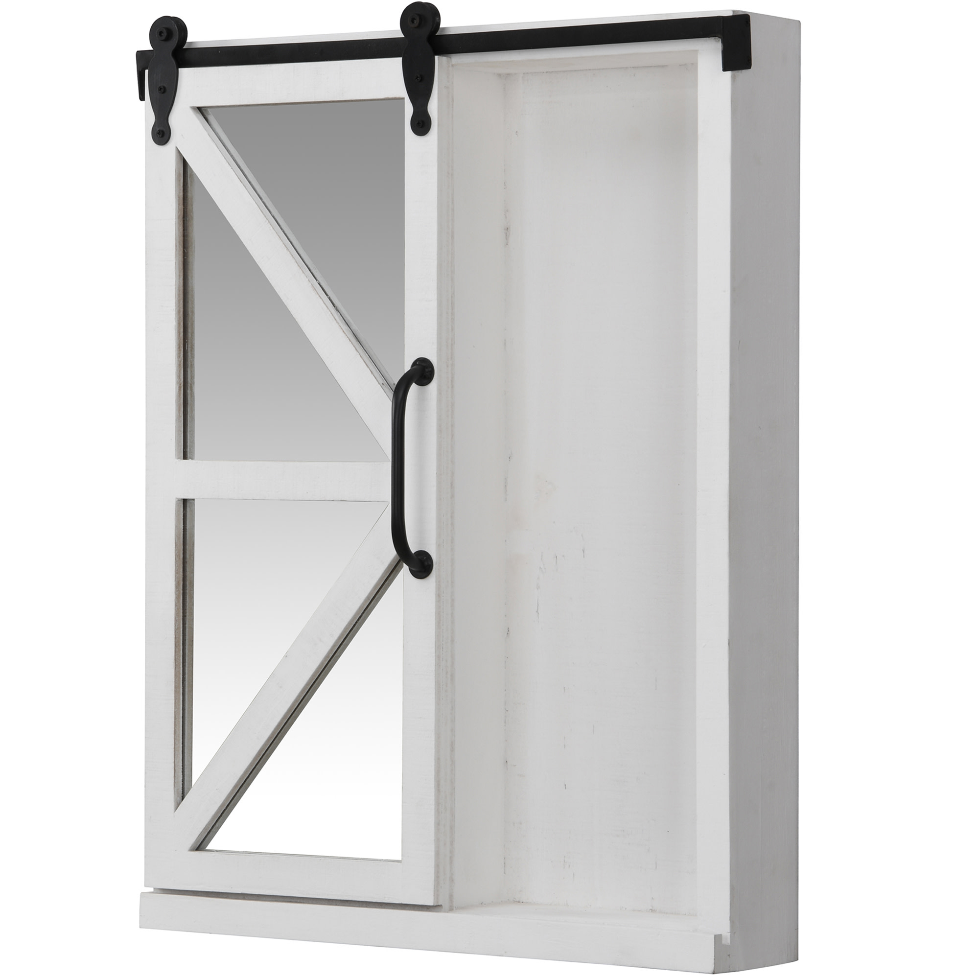 FirsTime & Co. White Winona Barn Door Mirrored Cabinet, Farmhouse, Square, 21 x 5.5 x 28 in