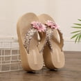 thumbnail image 6 of IEMIEMIEM Women's Cute Sandals 3D Floral Applique Woven Fabric Platform Wedge Flip Flops Thick Cushion Thong Sandals For Summer Beach Vacation Wear Pink 7 Wide, 6 of 8