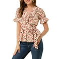 thumbnail image 1 of INSPIRE CHIC Women's Sweet Fruit Crossover V Neck Short Sleeves Ruffle Wrap Blouse, 1 of 6