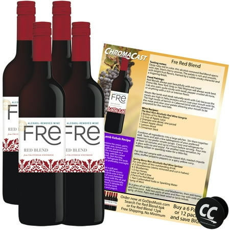 Sutter Home Fre Red Blend Non-Alcoholic Red Wine Experience Bundle with Chromacast Pop Socket, Seasonal Wine Pairings & Recipes, 12/750ML, 4-Pack