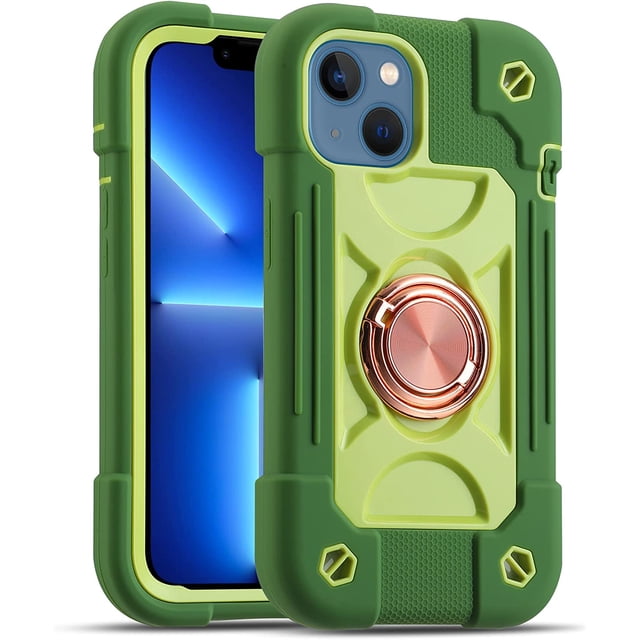 Compatible avec Étui iPhone 14/Étui iPhone 13 6.1 Pouces avec Support Anneau Rotatif 360° Intégré, Protection Complète de Qualité Militaire Robuste Durable. (Avocat)