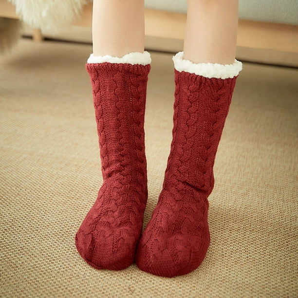 Calcetines de algodón de invierno para mujer, calcetines de suelo gruesos y lisos, calcetines de alfombra, calcetines de mujer