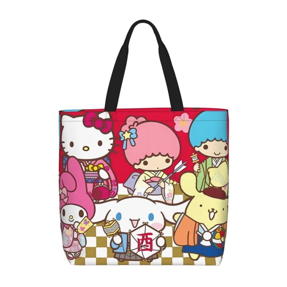 Lsque Sanrio Pattern Tote Bag for Women, HandBags with Zipper, Large Capacity Casual Shoulder Handbags with Inner Pockets
