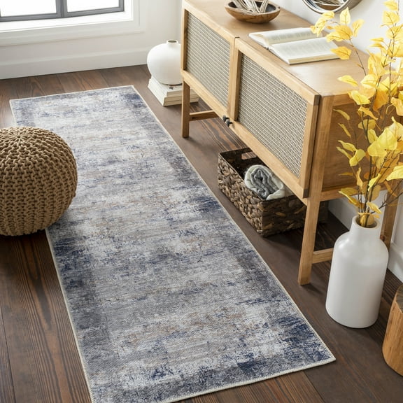Livabliss Washable Rugs for Living Room, 3x8 Tahmis Traditional Dark Blue Runner Area Rug, Bedroom Dining Room Home Decor Stain Resistant Carpet (2'7" x 7'10" Runner)