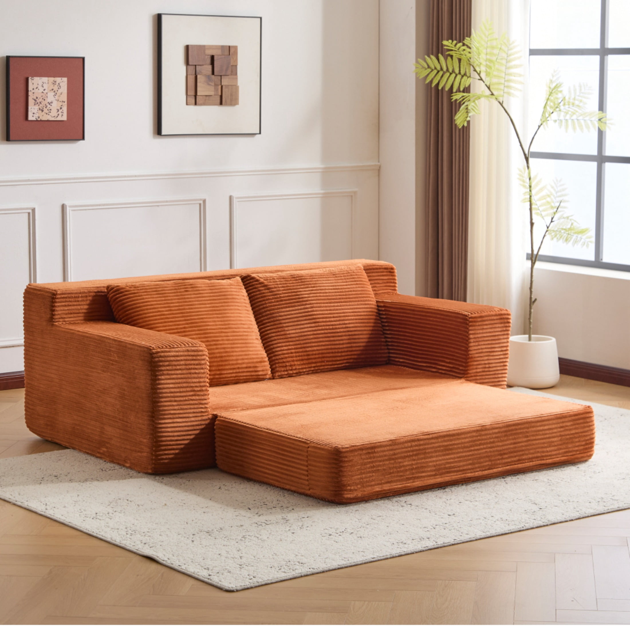 SOULART 71.65" Loveseat Sofa, Orange Corduroy Deep Seat Couch, Reversible Cushion with Pillows, No Assembly Required