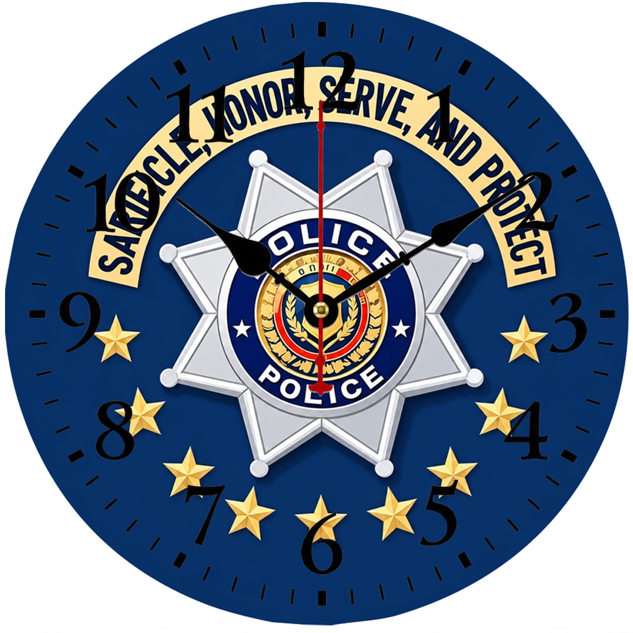 CozyHour Police Wall Clock, 9.84 Inch Law Enforcement Badge Analog Clock, Blue Police Officer Decor for Home Office Bedroom Living Room