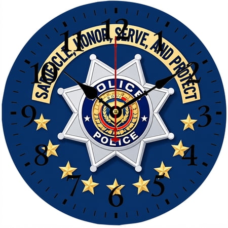 CozyHour Police Wall Clock, 9.84 Inch Law Enforcement Badge Analog Clock, Blue Police Officer Decor for Home Office Bedroom Living Room