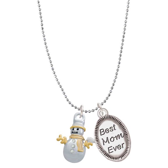 Delight Jewelry Two-tone Snowman with Crystal Buttons Best Mom Ever Charm Necklace