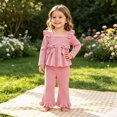 thumbnail image 3 of Toddler Baby Girl Outfits Solid Fall Clothes Ruffle Sleeve Bowknot Lace Tops Flared Pants Set 2PCS Set Kaprioy Toddler Girl Winter Clothes 18 24 Months 2T 3T 4T, 3 of 8