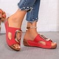 thumbnail image 4 of Rokment Women's Orthopedic Platform Wedge Slip on Sandals Trendy Casual Leather Metallic Chunky Mid Heel Dress Slides Comfortable Walking Slippers for Beach Summer Red Size 7.5, 4 of 7