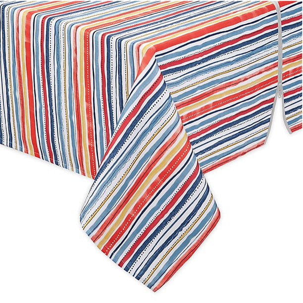 Warm Summer Stripe Indoor Outdoor, Fabric Outdoor Tablecloth With Umbrella Hole