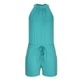 thumbnail image 3 of up to 60% off Gifts Usmixi Jumpsuits for Women Dressy Casual Drawstring Elastic Waist off Shoulder Pocket Short Jumpsuits Overalls Summer Halter Sleeveless Solid Mini Formal Rompers Light Blue xxxl, 3 of 6