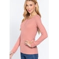 thumbnail image 3 of Saronite Basic Ribbed Knit Scoop Neck Long Sleeve Thermal Top, Pink (Women's), 3 of 4