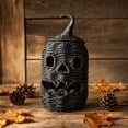 thumbnail image 2 of Halloween Tall Cylindrical Black Woven Jack-O-Lantern Storage Basket with Curly Vine Stem Lid Hollow Handwoven Pumpkin Ornament Rustic Decor for Mantel Tiered Tray Farmhouse Party, 2 of 6