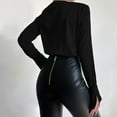 thumbnail image 4 of Moda mujer Casual sólido Sexy cuello en V profundo hombreras manga larga camisa mono Tops Pompotops gfhjh22523, 4 of 5