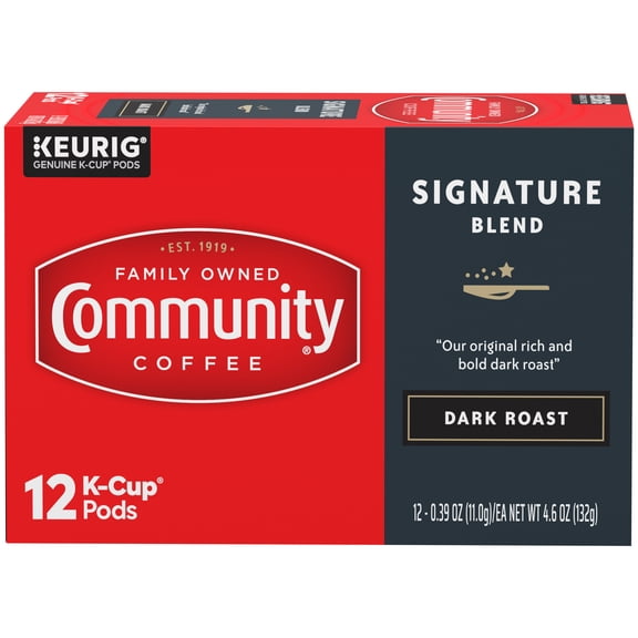 Community Coffee Signature Blend Dark Roast Coffee Single-Serve Cups, 0.39 oz, 12 count