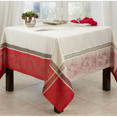 

Fennco Styles Holiday Design Jacquard Christmas Tablecloth 72 W x 104 L - Red Table Cover for Home Dining Table Banquets Family Gathering and Special Occasion