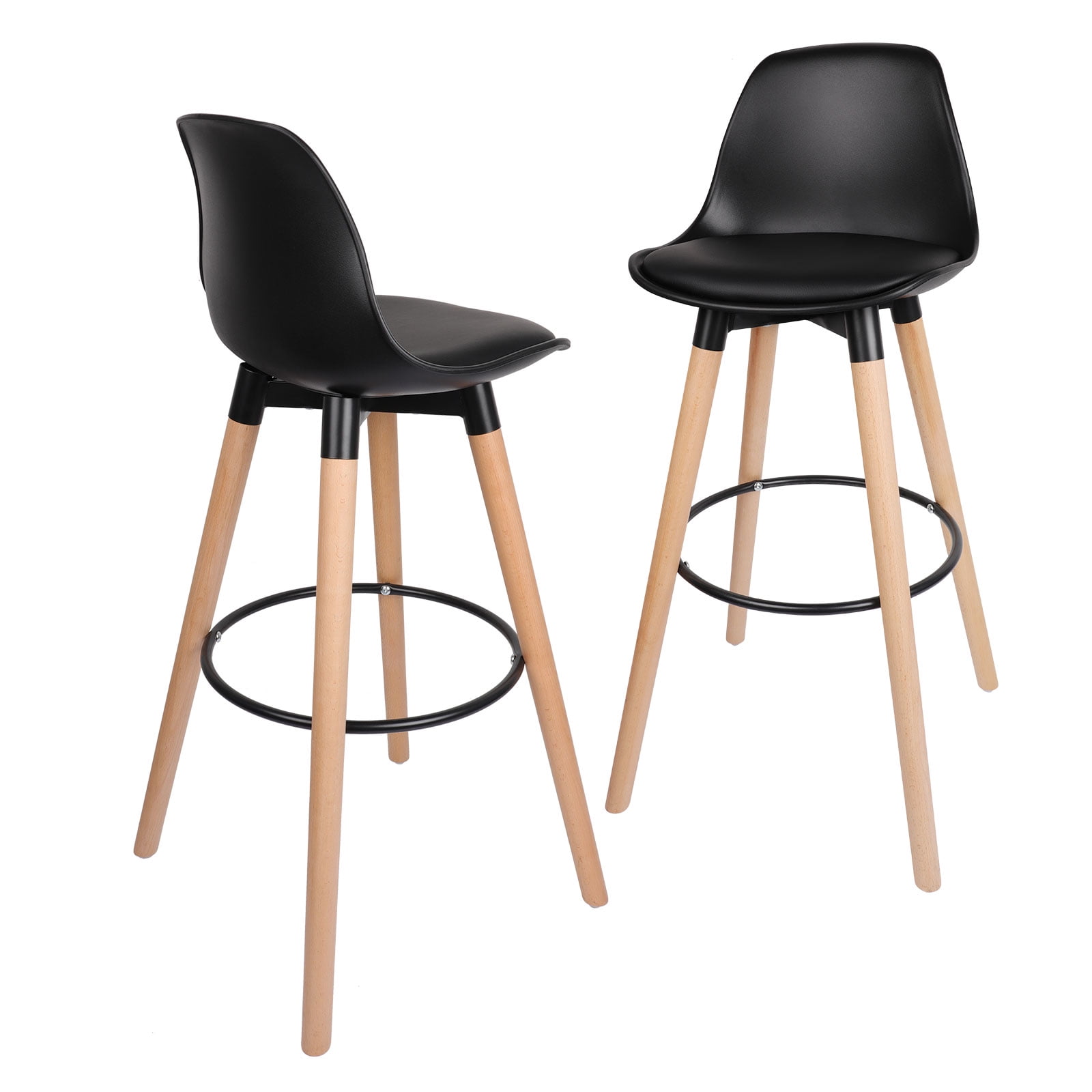 29" Bar Stool with Back Set of 2, PU Leather Upholstered Counter Stool