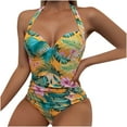 thumbnail image 2 of WREESH Womens One Piece Swimsuits Print Swimwear High Waist Swimwear Sleeveless Bathing Suits Yellow, 2 of 4