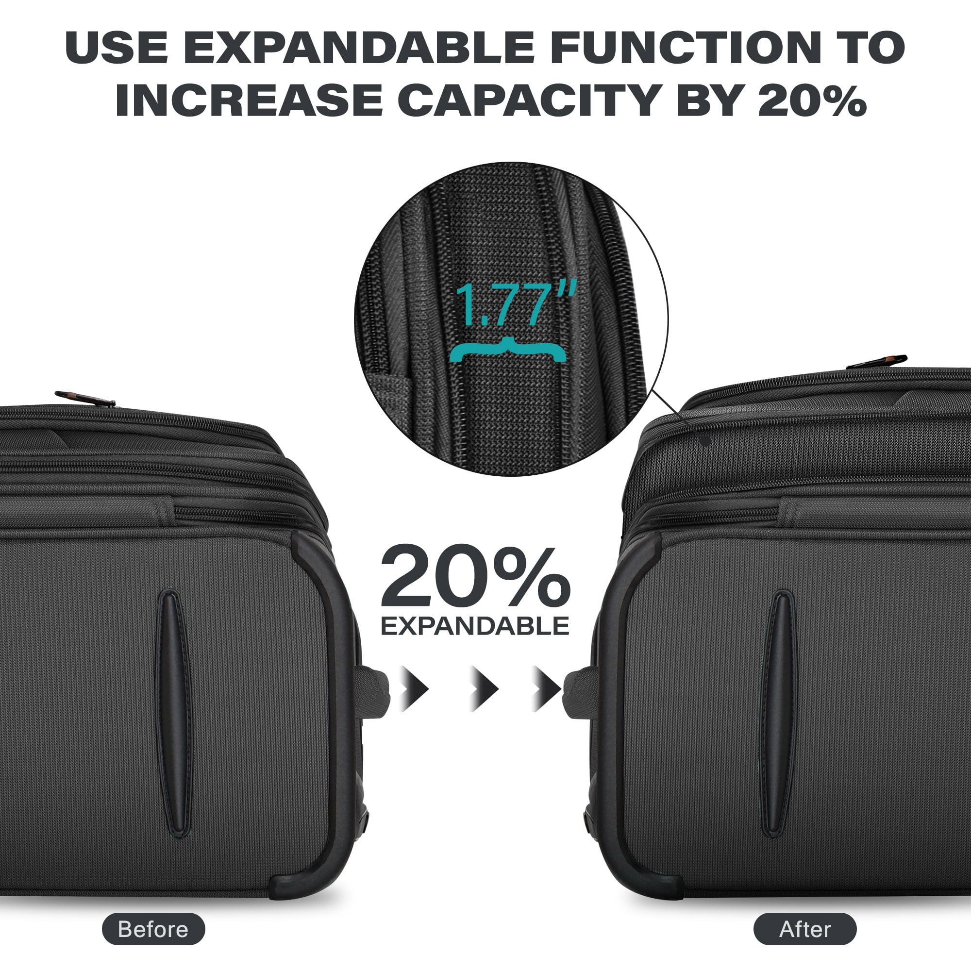 20 inch Softside Carry-on Luggage for Airplane Expandable Spinner Suitcase with TSA Lock, Black - XJ1907