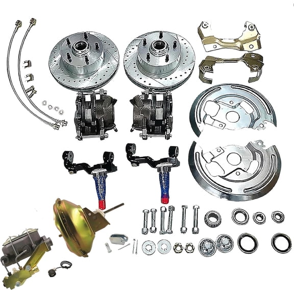 for 1967–1972 GM A-Body 1967–1969 F-Body1968–1972 X-Body Front Disc Brake Conversion Kit w/ 11in Power Booster Master Cylinder & Proportioning Valve for Disc/Drum Brake Upgrade