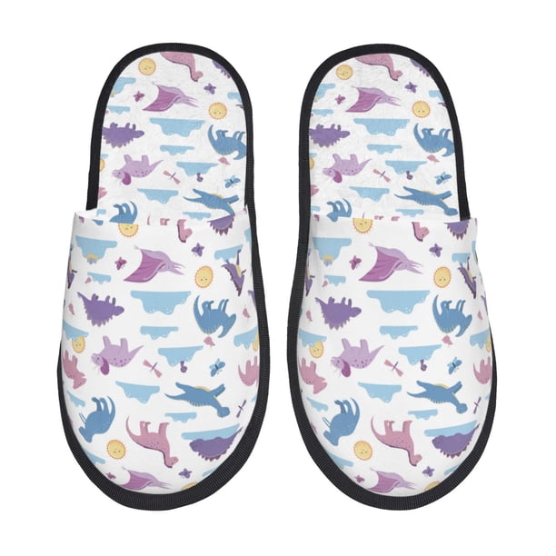 Fotbe Dinosaur Pantuflas Peludas para Mujer con Estampado, Zapatillas de Peluche, Zapatos de Invierno para Casa, Uso Interior y Exterior-Medium