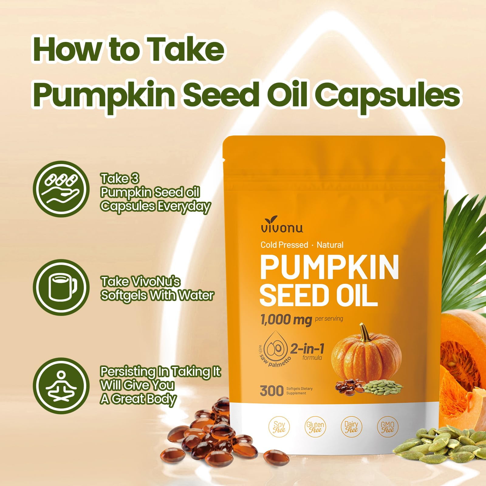 Pumpkin Seed Oil with Saw Palmetto,300 Softgels |
