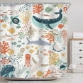 thumbnail image 2 of Kids Sea Animal Shower Curtain for Bathroom Decor 72Wx72H Shark Fish Funny Cartoon Underwater Ocean Colorful Cute Turtle Whale Art Printed Fabric Polyester Waterproof 12 Pack Plastic Hooks, 2 of 6