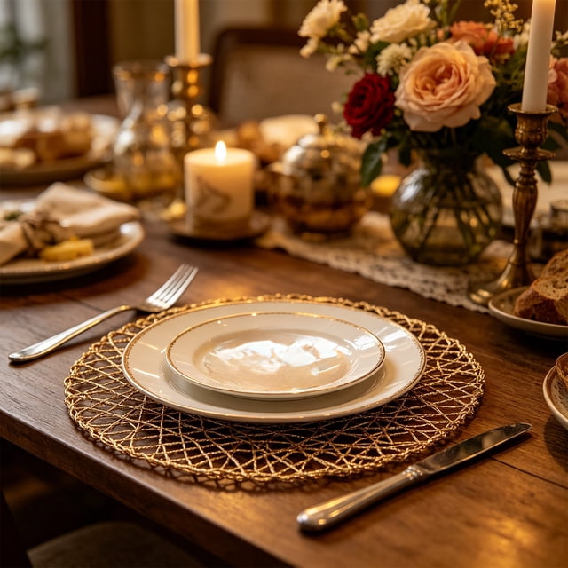 Napperon Rond en Corde de Papier Tressée avec surface Résistante à la Chaleur, Imperméable et à l'Huile, Accessoire de table Décoratif, Diamètre 33 cm
