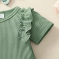 thumbnail image 6 of Kucnuzki 3 Months Baby Girl Summer Outfits Shorts Sets 6 Months Short Sleeve Rib Knitted Romper Top Elastic Floral Briefs Shorts Headband 3PCS Set Green, 6 of 9