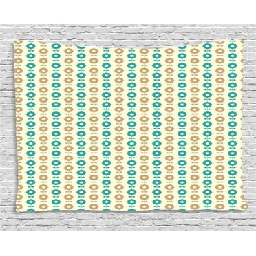 Brown and Blue Tapestry, Abstract Daisy Flowers Nostalgic Simple Graphic Motifs Garden, Wall Hanging for Bedroom Living Room Dorm Decor, 60W X 40L Inches, Ivory Teal and Pale Brown, by Ambesonne