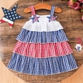 thumbnail image 3 of lnmuld Toddler Girls Independence Day Tiered Dress Red White Blue Plaid Star Embroidery Sleeveless Party Outfit Size:6-12 Months, 3 of 8