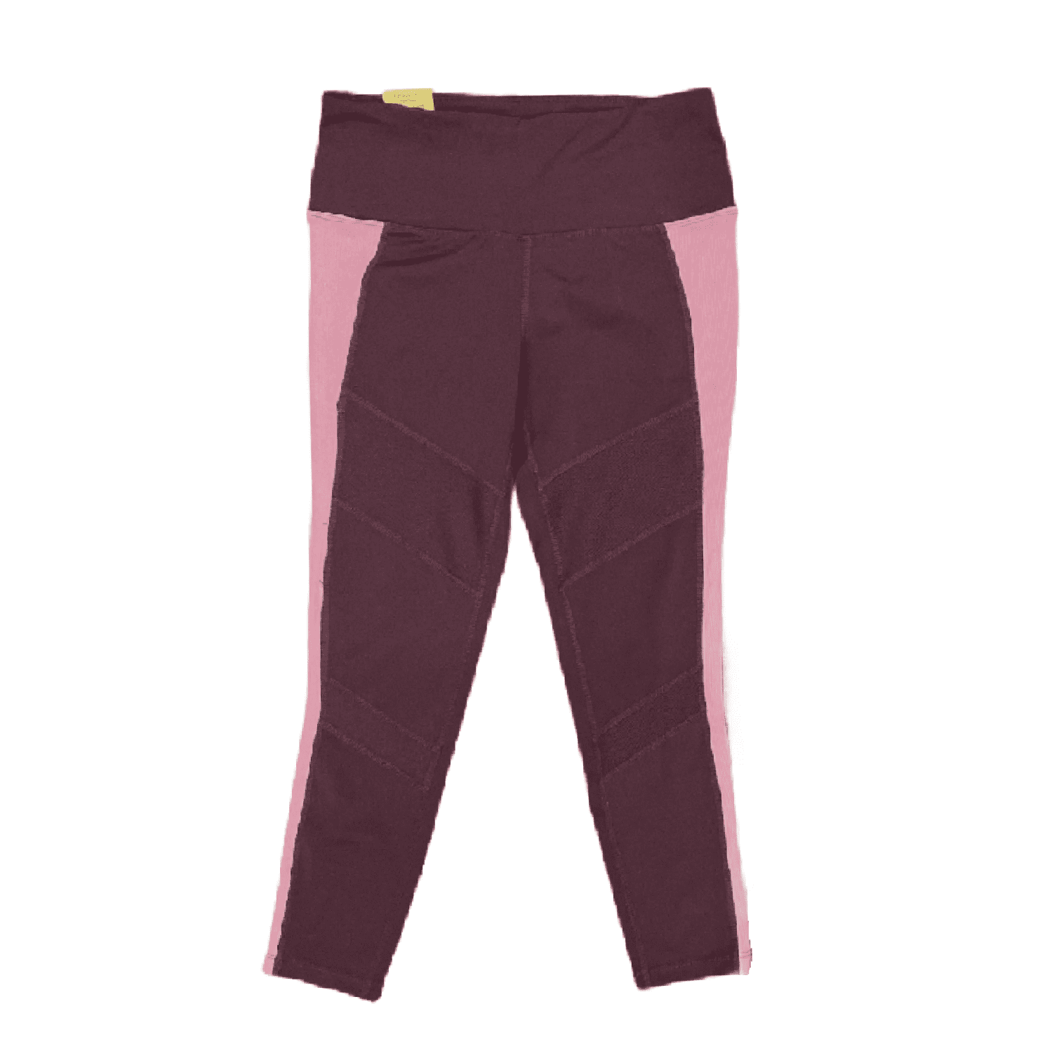 Tangerine Women's High Waist Tummy Control Active Rib Trim Capri Leggings (Port/Rose, M