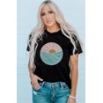 thumbnail image 4 of ABPHQTO Camiseta negra con estampado gráfico de amaneceres en el mar para mujer, 4 of 5