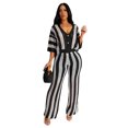 thumbnail image 4 of Women's Stripe Knit Top and Wide Leg Pants Set, Short Sleeve Two Piece Outfit, 4 of 5