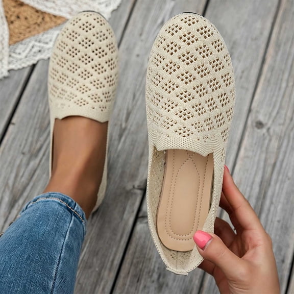 RoamHome Women's Mesh Breathable Round Toe Slip-On Flats Comfortable Lightweight Walking Shoes for Daily Casual Summer