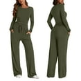 thumbnail image 2 of Bovxnpu Two Piece Sets for Women Fall Outfits, 2 Piece Lounge Set Sweatsuit Womens Wide Leg Pants Side Ruching Crop Top Sets, 2 of 9
