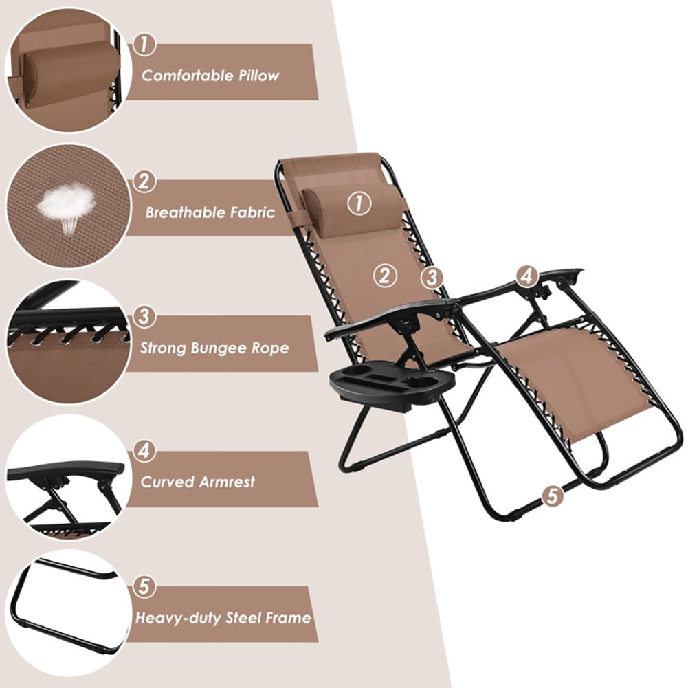 Aimee Lii Outdoor Folding Zero Gravity Reclining Lounge Chair with Utility Tray, Outdoor Patio Furniture, Brown Aimee Lii Outdoor Folding Zero Gravity Reclining Lounge Chair with Utility Tray, Outdoor Patio Furniture, Brown