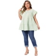 thumbnail image 3 of DARING DIVA Women's Plus Women's Gingham Top 1950s Crew Neck Flare  Blouse 1X Green, 3 of 6