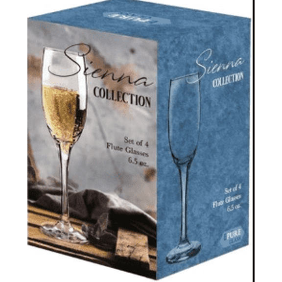 Glass Fluted Champagne Glasses Set of 4 – 6.5 oz Elegant Tall Stemware for Sparkling Wine, Prosecco & Celebrations