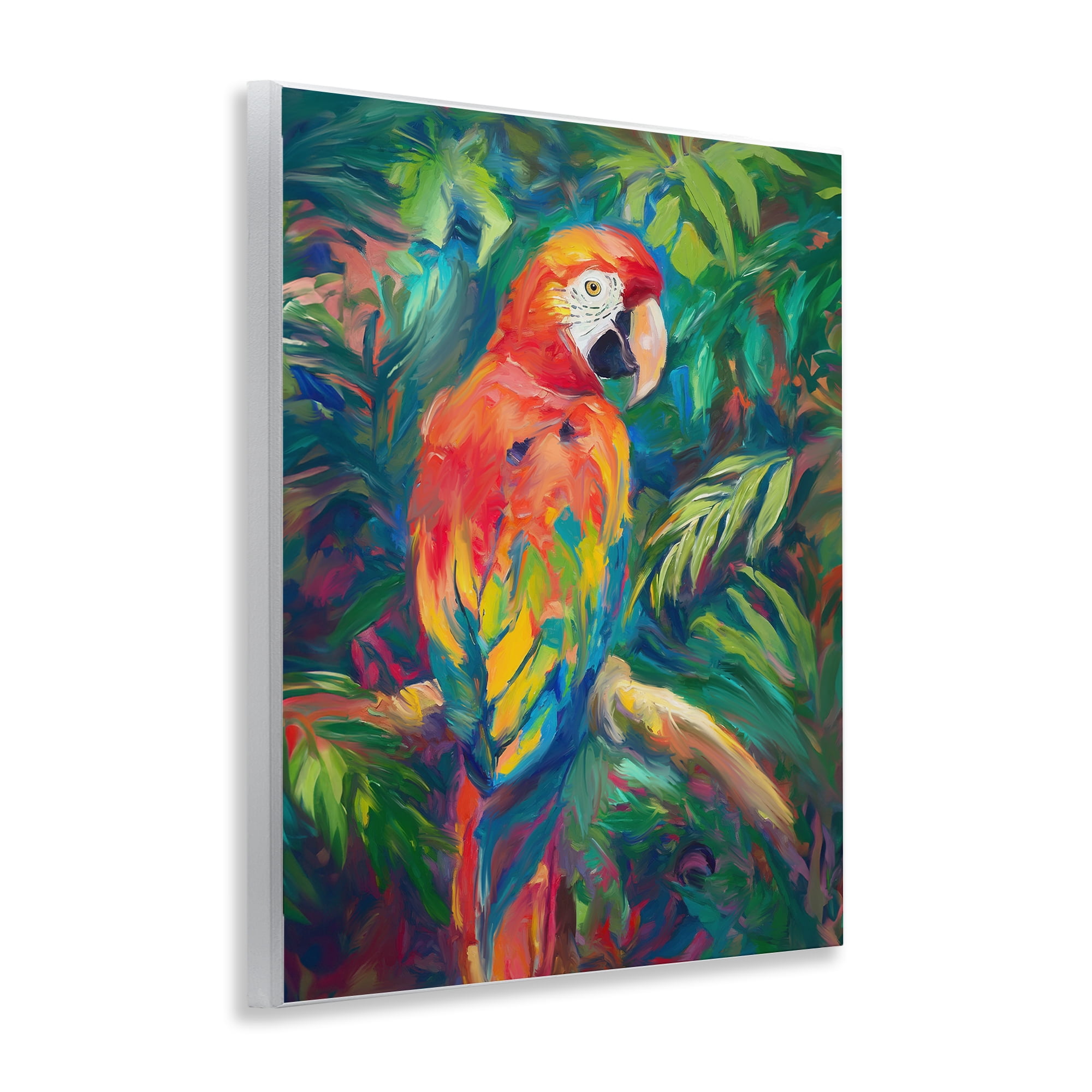 Stupell Industries Jungle Macaw on Branch Animals & Insects Painting Unframed Art Print Wall Art, 11 x 14