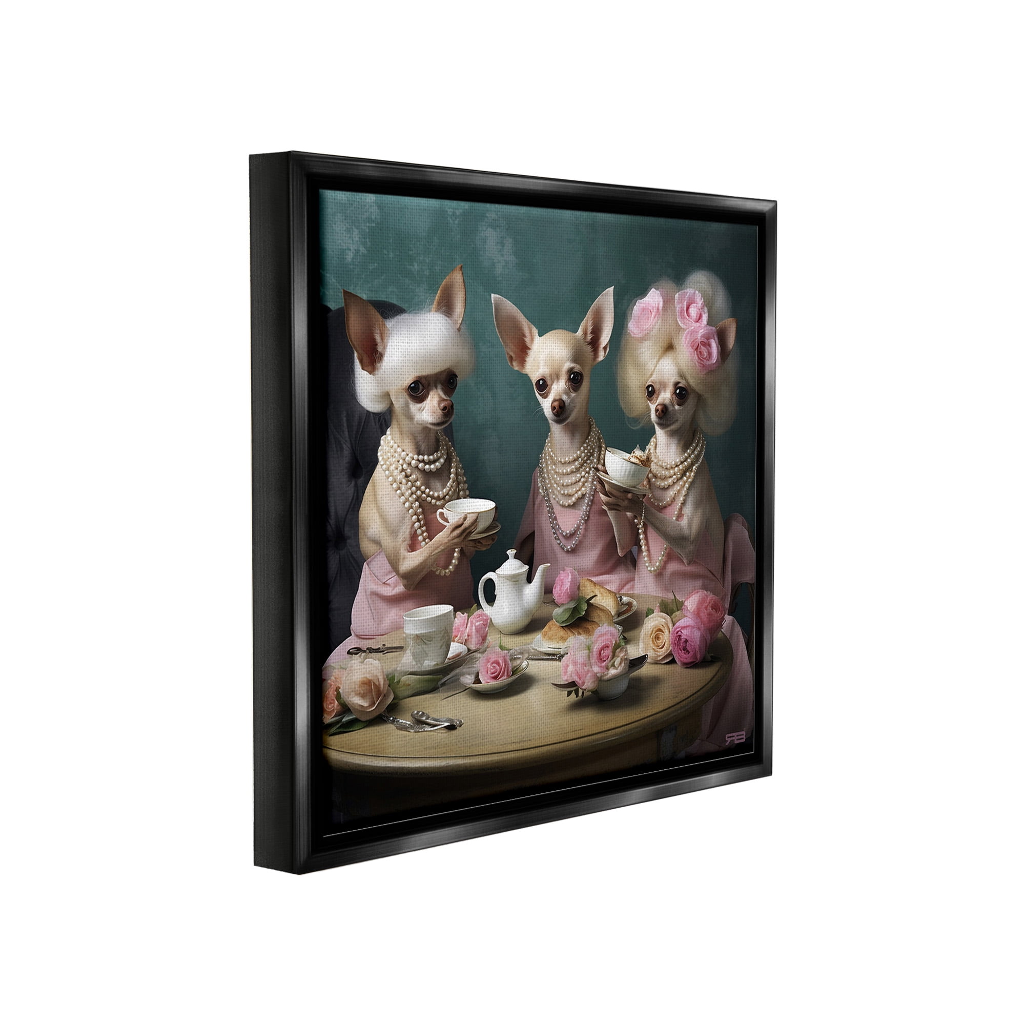 Stupell Industries Chihuahua Tea Party Animals & Insects Painting Black Floater Framed Canvas Art Print Wall Art, 18 x 18