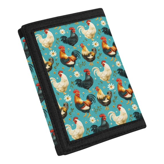 CHAQLIN Children's Wallet Rooster and Daisy Pattern Compact Teen Wallet for Sports, Polyester Zipper Closure Trifold Pouch