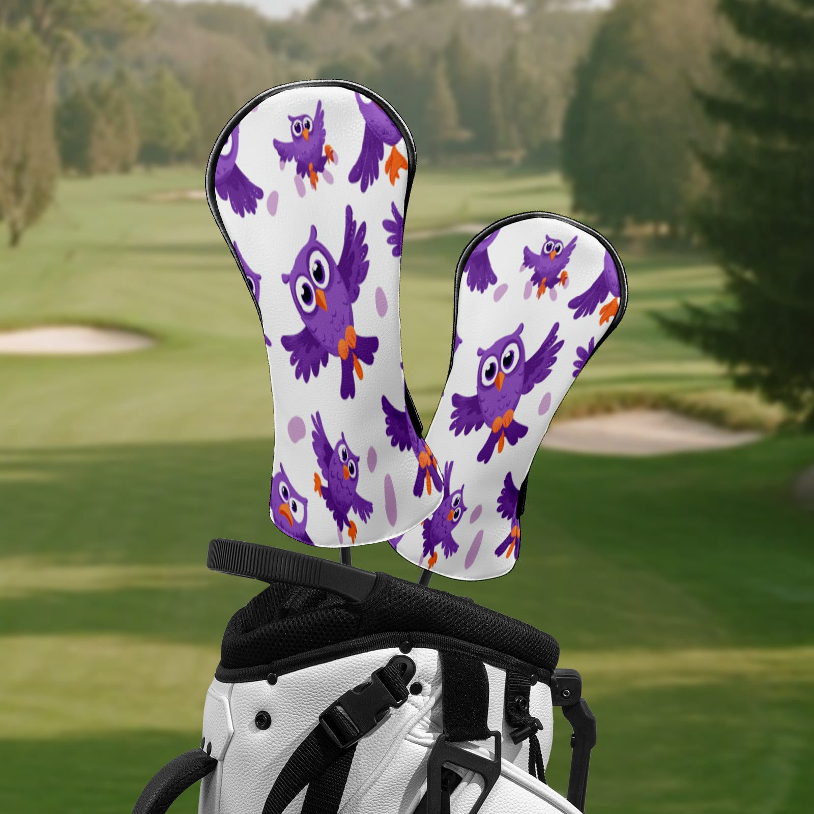 Golf Club Head Covers Purple Owl Waterproof Leather Golf Head Covers for Men Women Driver Head Cover Fairway Headcover for Golf Lovers