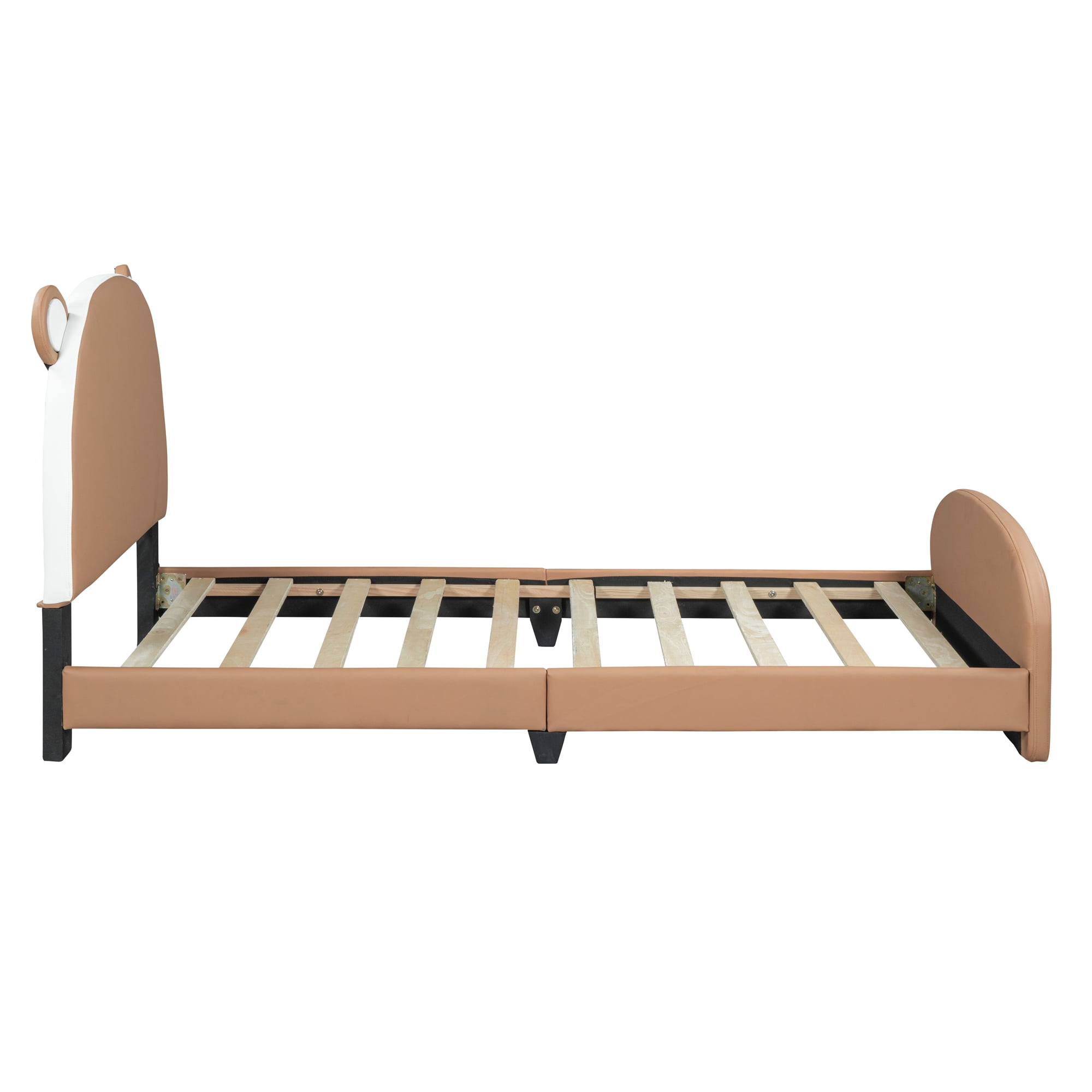 Aukfa Cartoon Animal Kids Twin PU Leather Standard Beds, Brown
