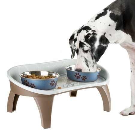 Petmaker Dog Bowl Stand Brown with Splash Guard Non-Skid Feet 8.5-Inch-Tall for Large Dogs