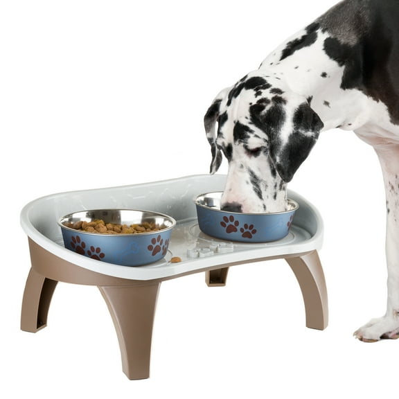Petmaker Dog Bowl Stand Brown 8.5-Inch-Tall with Splash Guard and Non-Skid Feet for Large Dogs